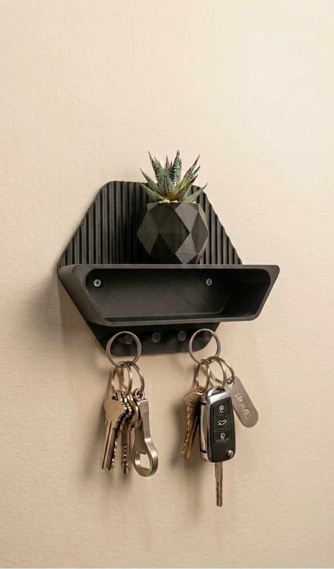 Modern "Hexa" Key Holder with Storage and Shelf