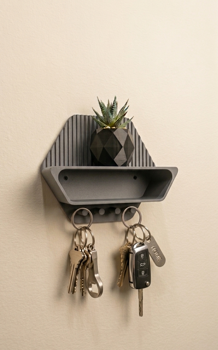 Modern "Hexa" Key Holder with Storage and Shelf
