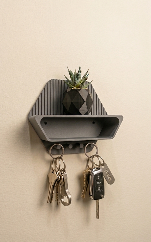 Modern "Hexa" Key Holder with Storage and Shelf