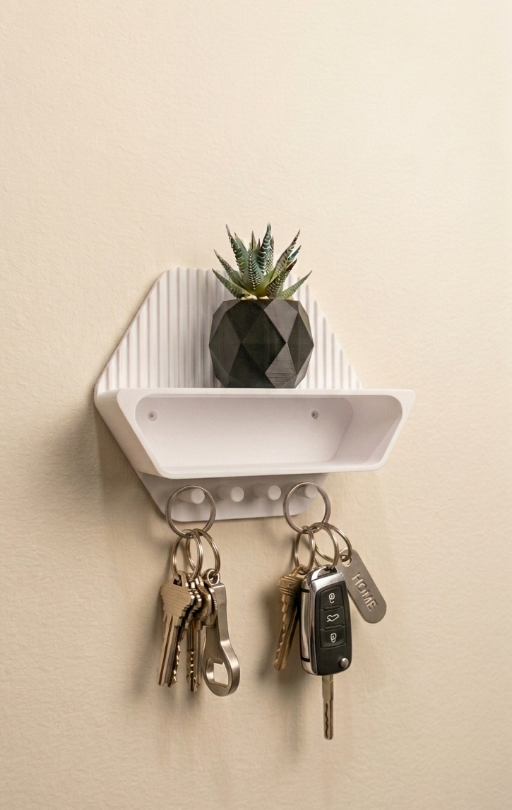 Modern "Hexa" Key Holder with Storage and Shelf