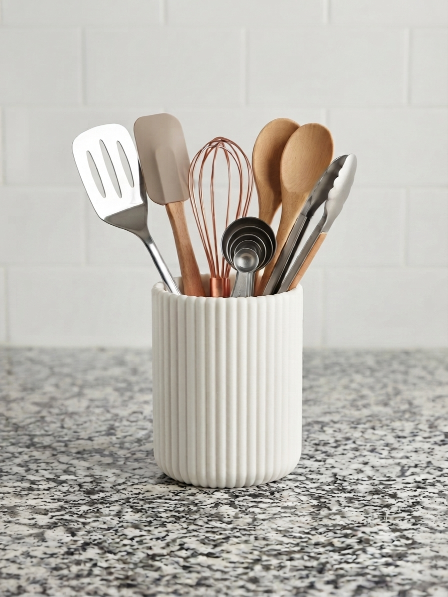 Modern Fluted Kitchen Utensil Holder | Minimalist Countertop Organizer