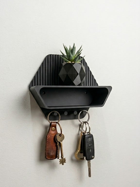 Modern Hexagonal Key Holder with Storage and Shelf