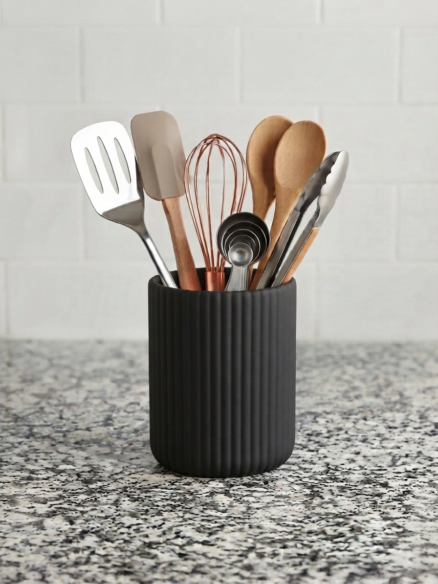 Modern Fluted Kitchen Utensil Holder | Minimalist Countertop Organizer